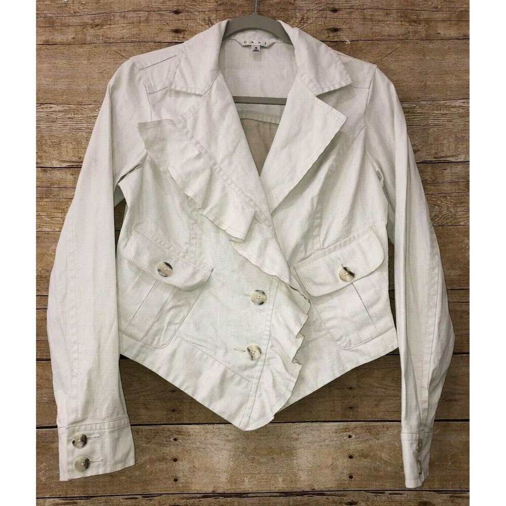 CAbi Jacket Waxed Linen Asymmetrical Ruffle Cream Small Style 325